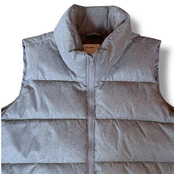 Old Navy Mens Vest XL Gray Herringbone Full Zip Quilted Winter Pockets - Picture 3 of 5